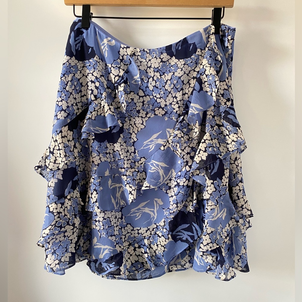 Lauren Ralph Lauren Blue Floral Ruffled Trim Georgette Skirt SZ 14 or 16 NEW